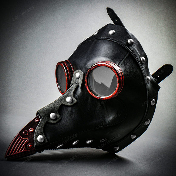 Steampunk Full Face Plague Doctor Mask - Black Red - Picture 2 of 10